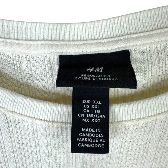 H&M NWOT Light Beige Regular Fit Knitted Short Sleeve Crewneck Ribbed T-Shirt - Picture 3 of 5